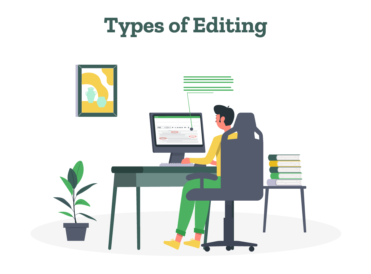 An editor is listing down the various types of editing.
