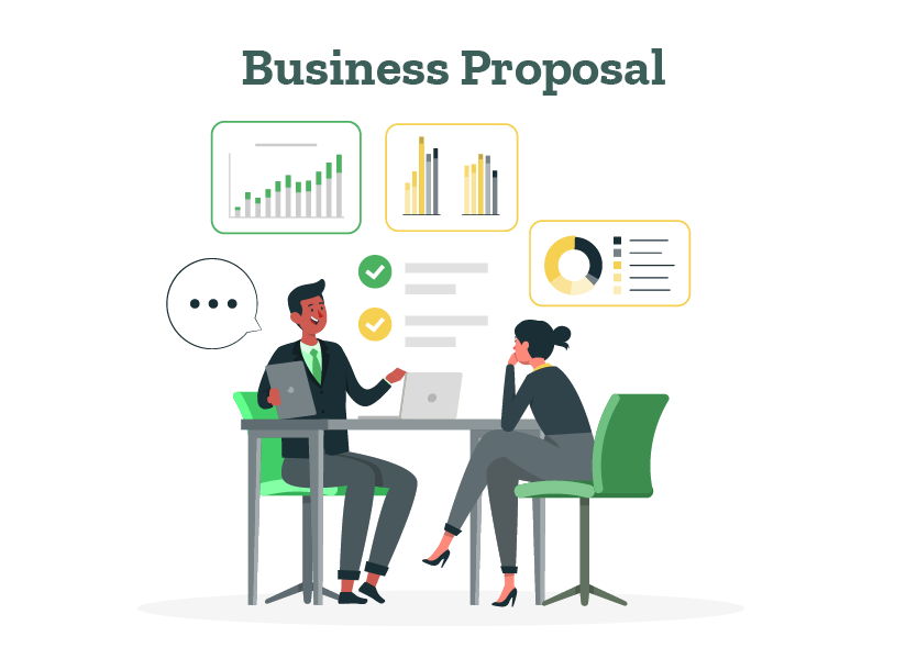 The image has a man who is showing how to make a business proposal