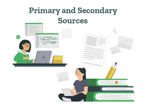 Two researchers are explaining what are primary and secondary sources.