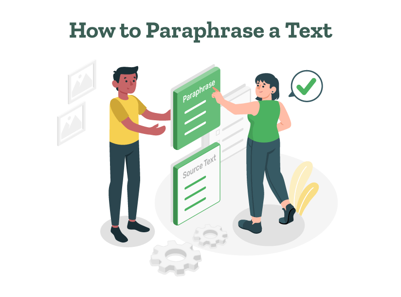 A man is explaining to a woman how to paraphrase a text