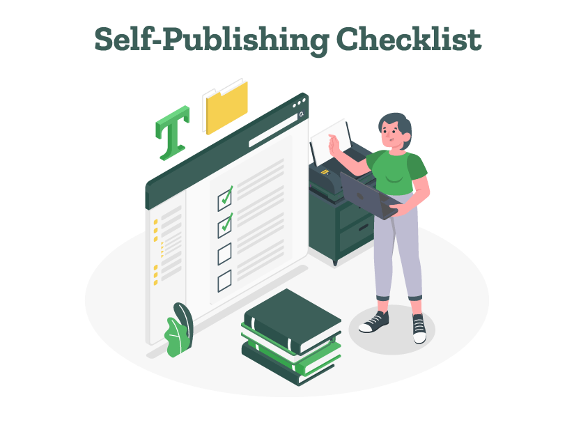 An author is using a self-publishing checklist for publishing her book.
