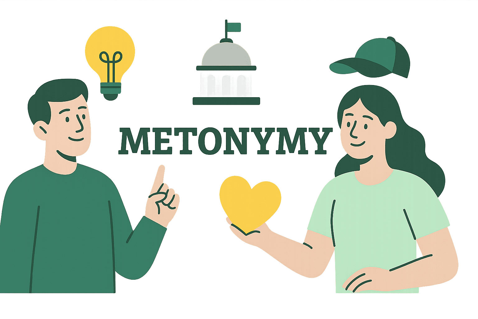 A girl and a boy are explaining what is metonymy